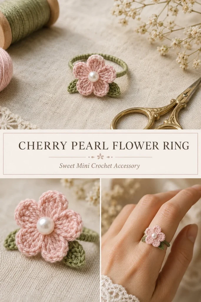 Elegant Cherry Pearl Flower Ring with floral design and lustrous pearls