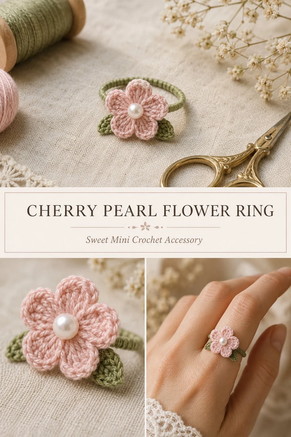 Elegant Cherry Pearl Flower Ring with floral design and lustrous pearls