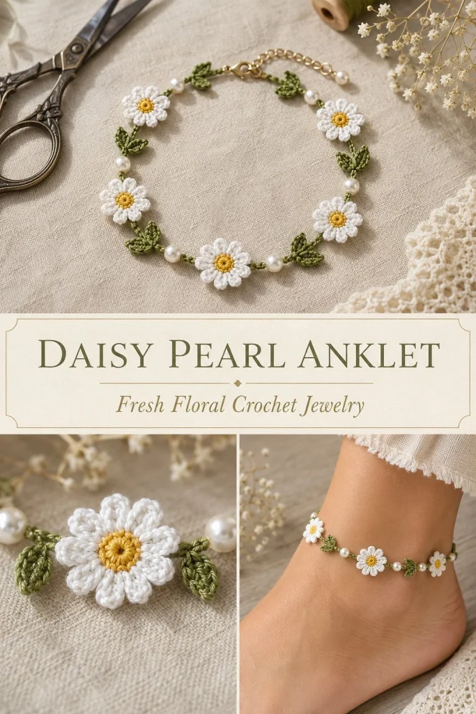 Daisy Pearl Anklet featuring delicate daisy charms and elegant pearls.
