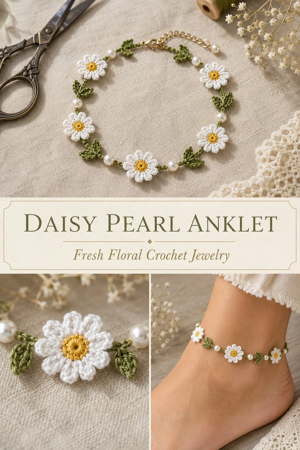 Daisy Pearl Anklet featuring delicate daisy charms and elegant pearls.