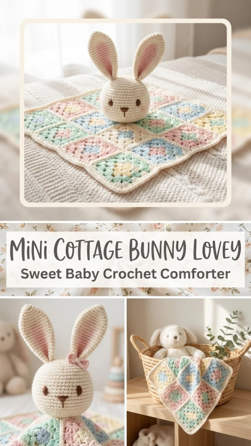 Mini Cottage Bunny Lovey plush toy for babies, perfect for cuddling and comfort.