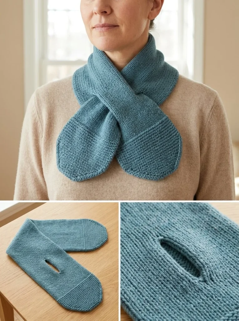 Beginner keyhole neck scarf tutorial with stylish design and knitting tips.