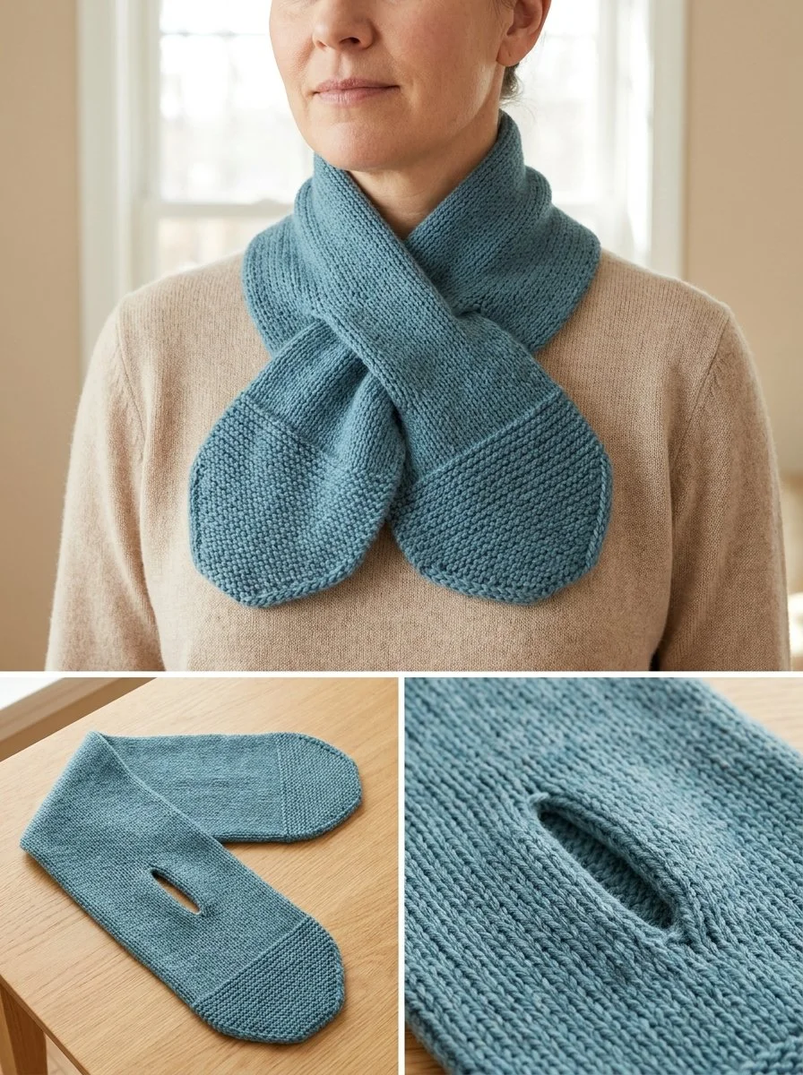 Beginner keyhole neck scarf tutorial with stylish design and knitting tips.