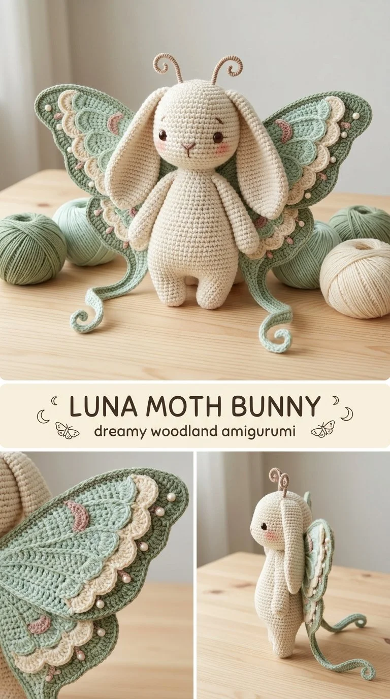 Celestial Luna Moth Bunny amigurumi showcasing stunning colors and intricate design
