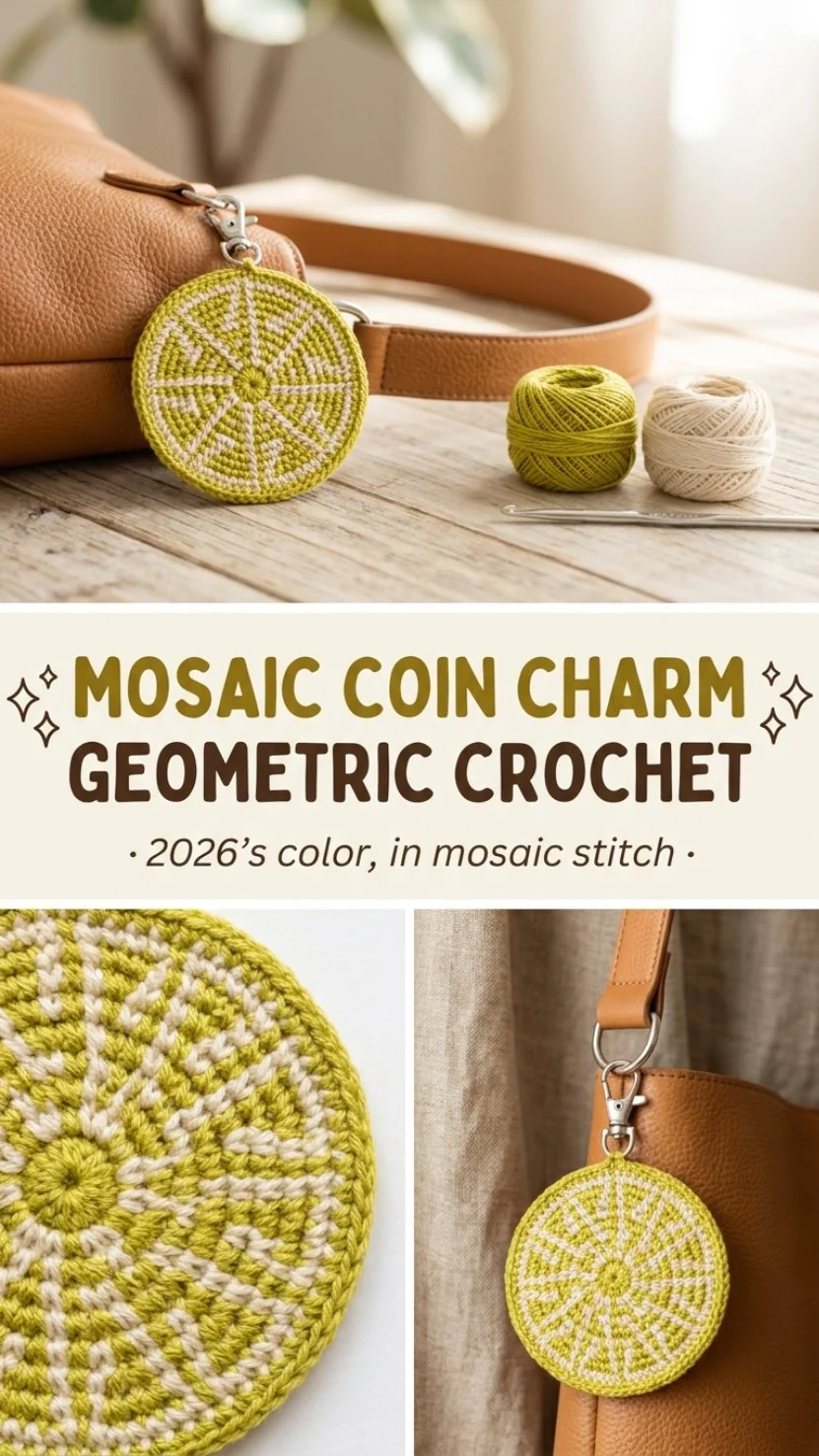 Chartreuse Mosaic Coin Charm geometric crochet pattern design
