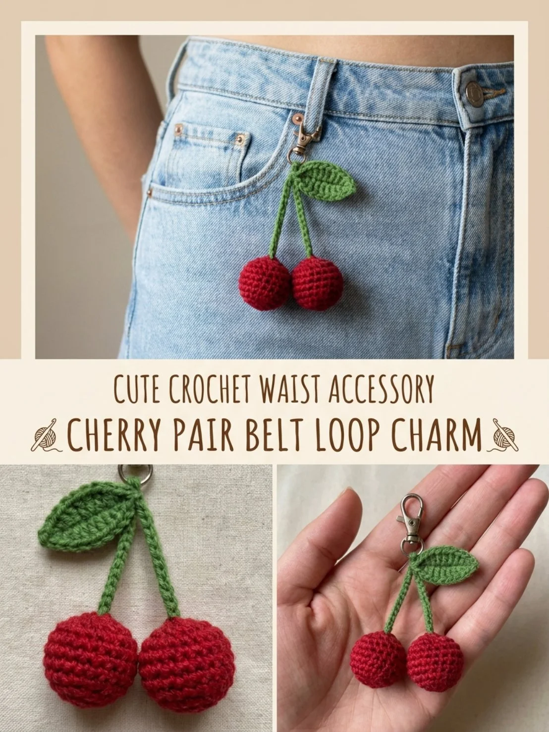 Cherry Pair Belt Loop Charm accessory for a stylish look