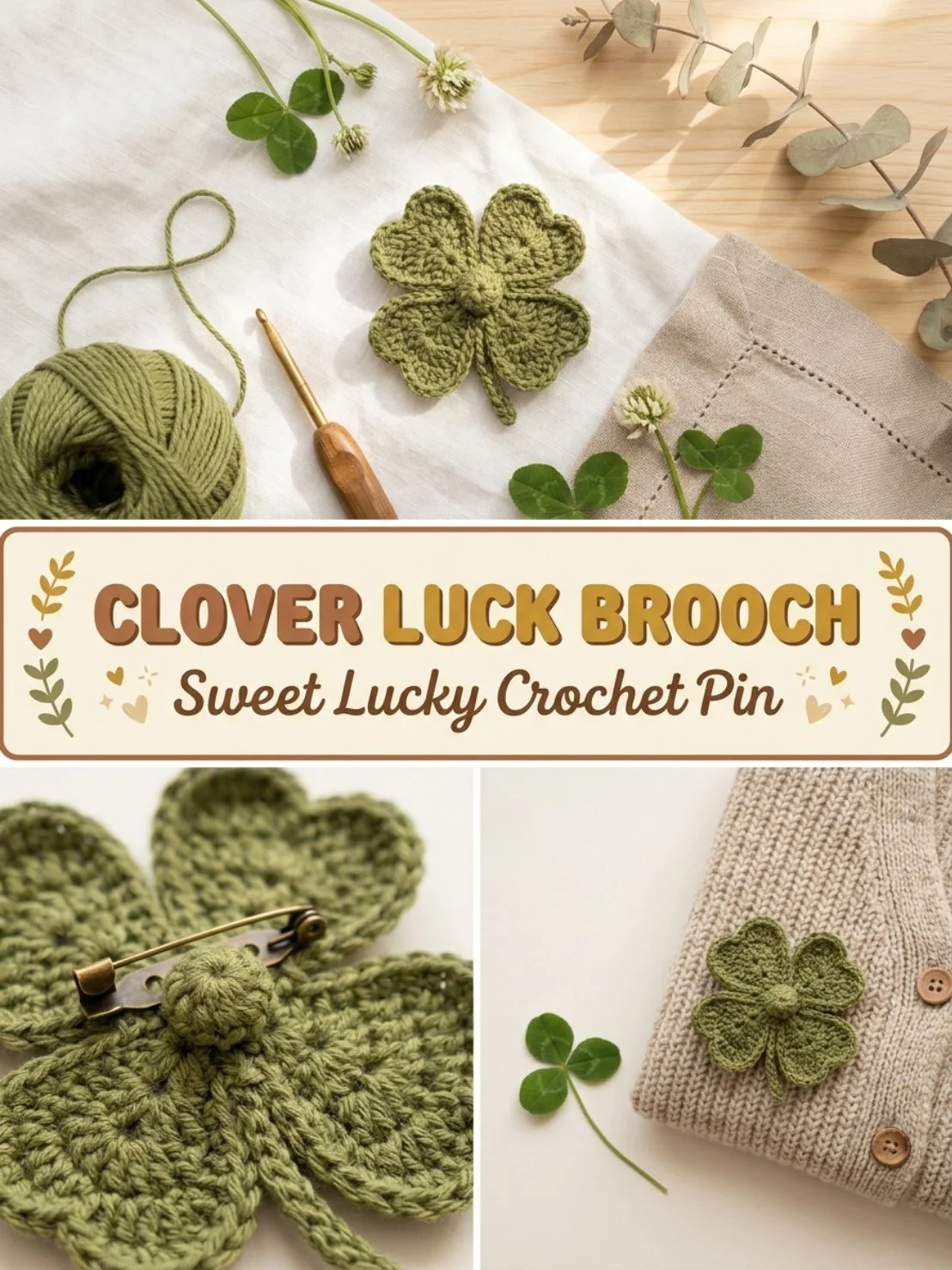 Clover Luck Brooch Pin showcasing a vibrant green design for good fortune
