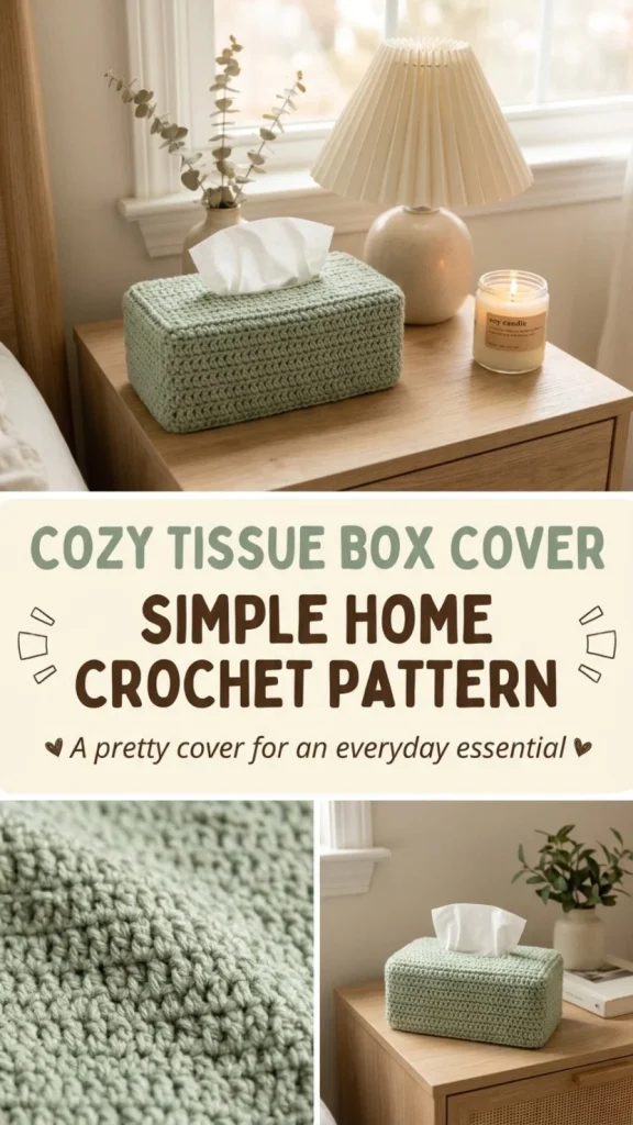 Cozy tissue box cover crochet pattern for home decor.