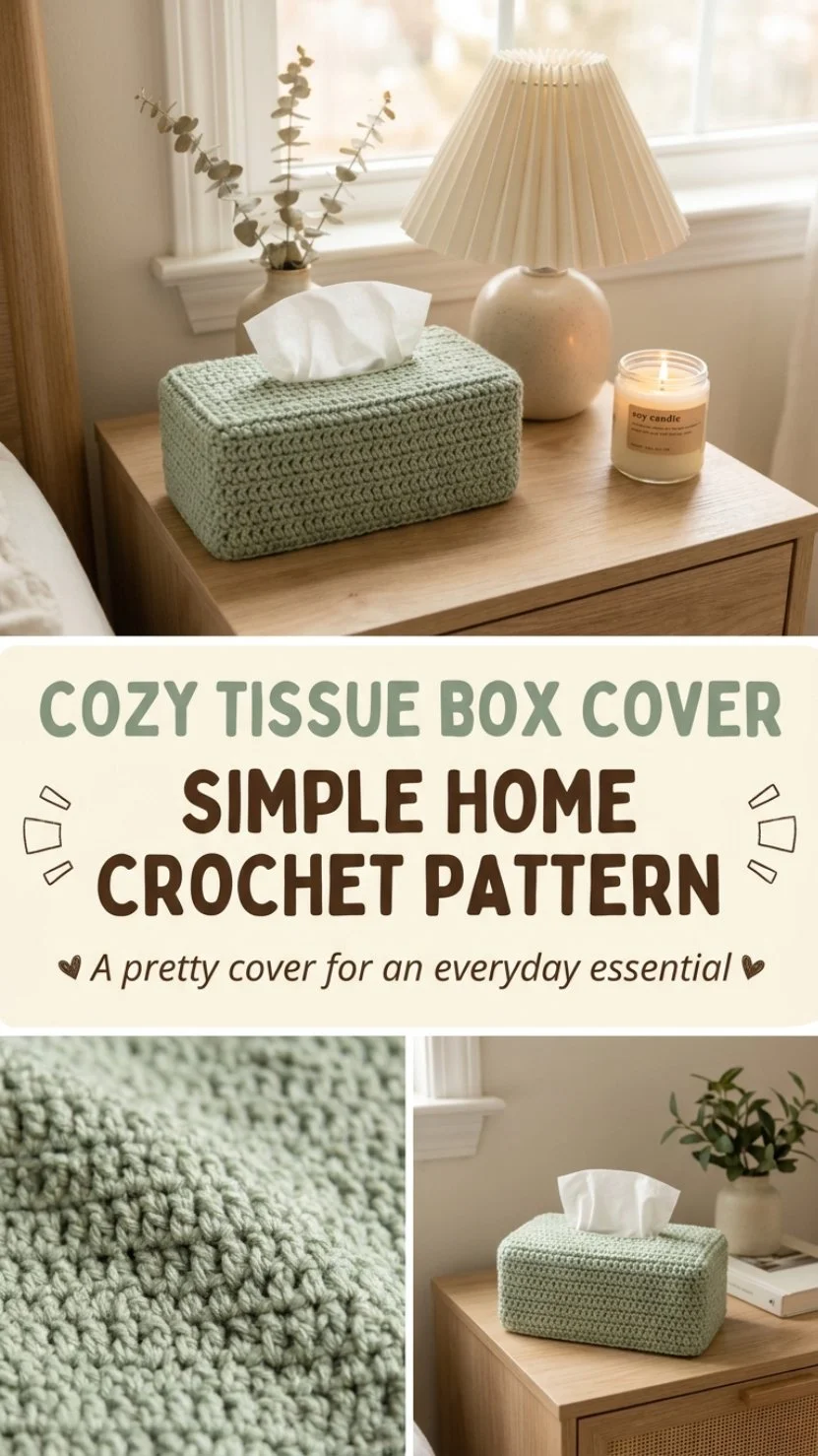 Cozy tissue box cover crochet pattern for home decor.
