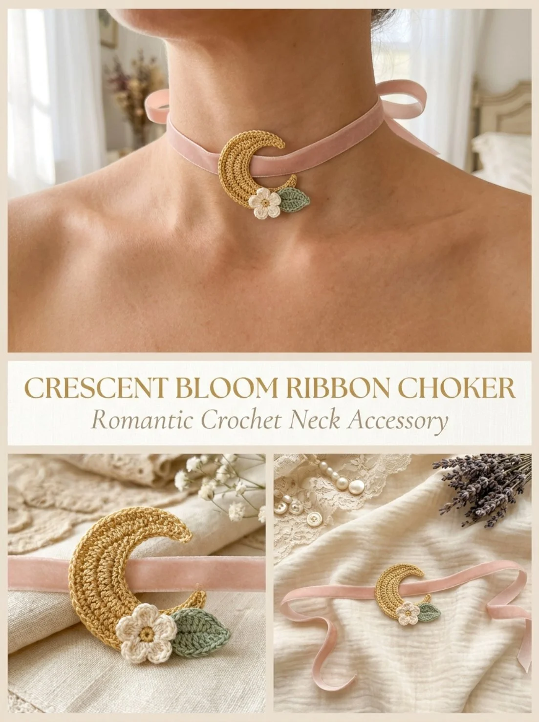 Crescent Bloom Ribbon Choker, an elegant accessory for stylish outfits