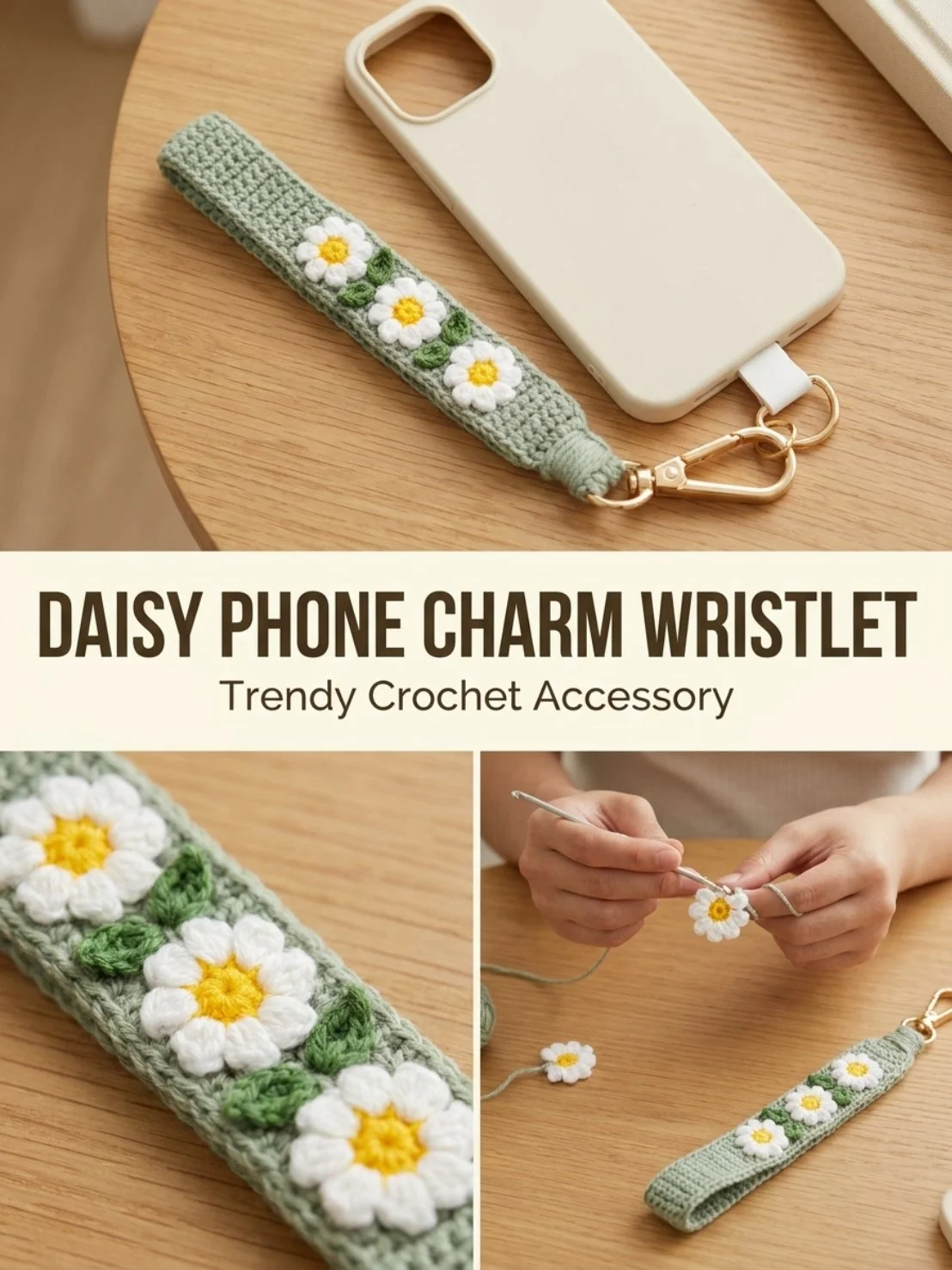 Daisy Phone Charm Wristlet with floral design and secure phone attachment