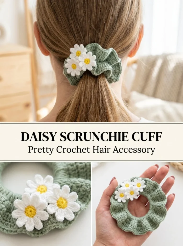 Daisy Scrunchie Cuff with floral design for fashionable hairstyling