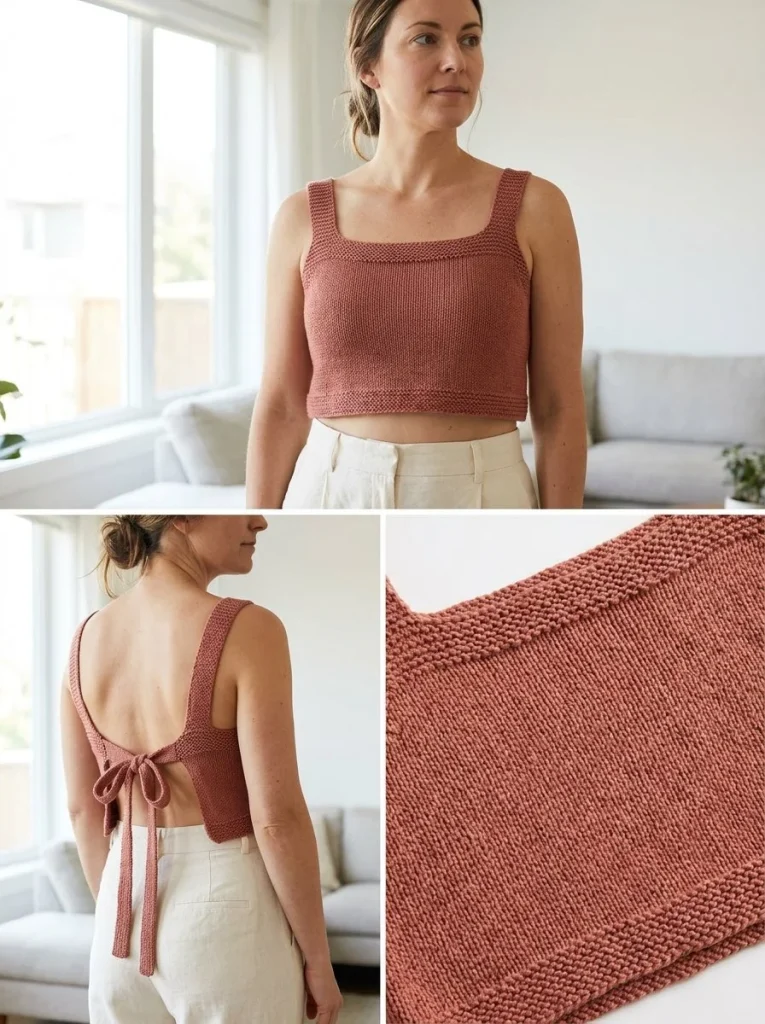 Easy tie-back knit crop top pattern for stylish summer wear