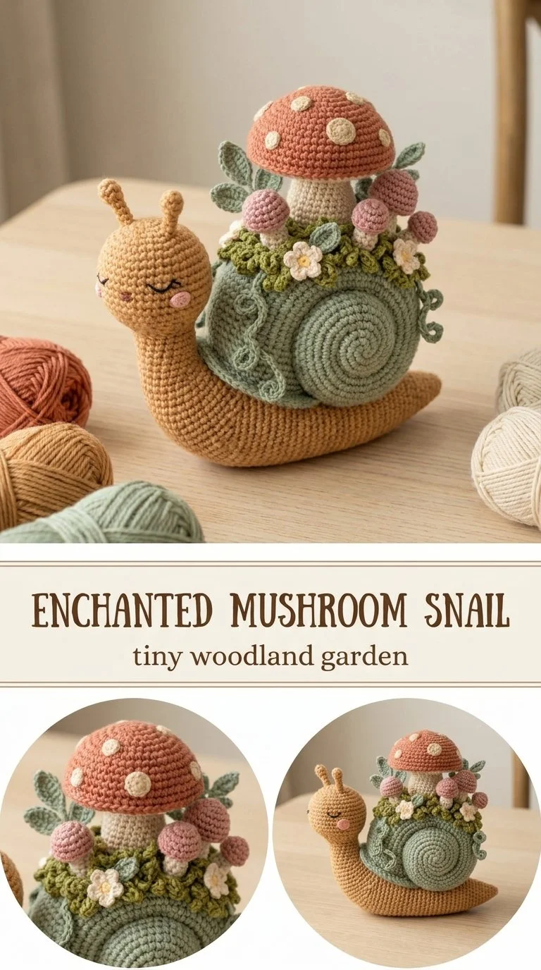 Whimsical Enchanted Mushroom Snail Amigurumi crochet figure
