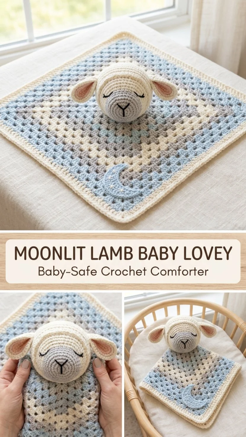 Gentle Lamb Baby Crochet Lovey in Moonlight for infants and toddlers