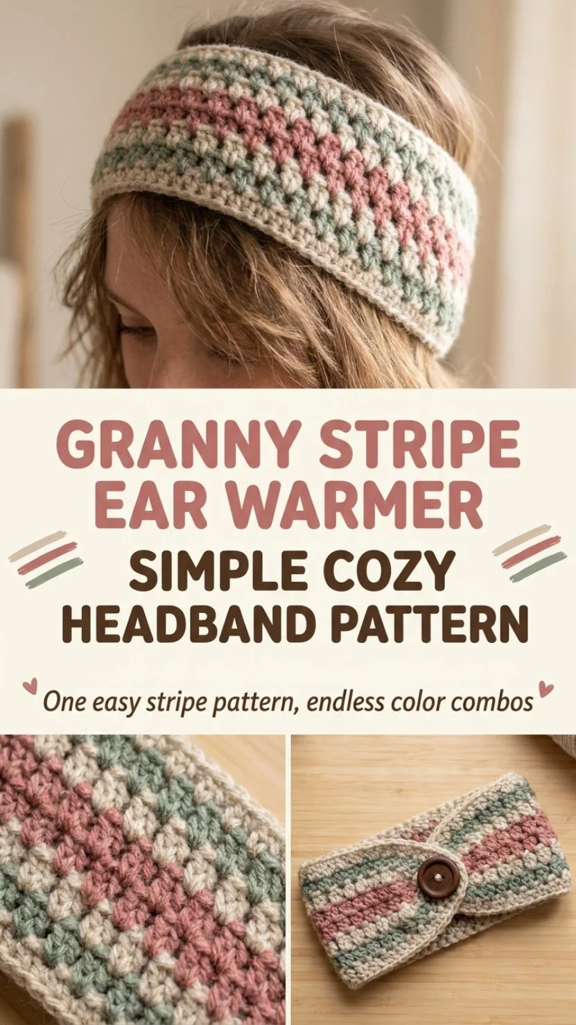 Granny Stripe Ear Warmer Headband crochet pattern for cozy winter wear
