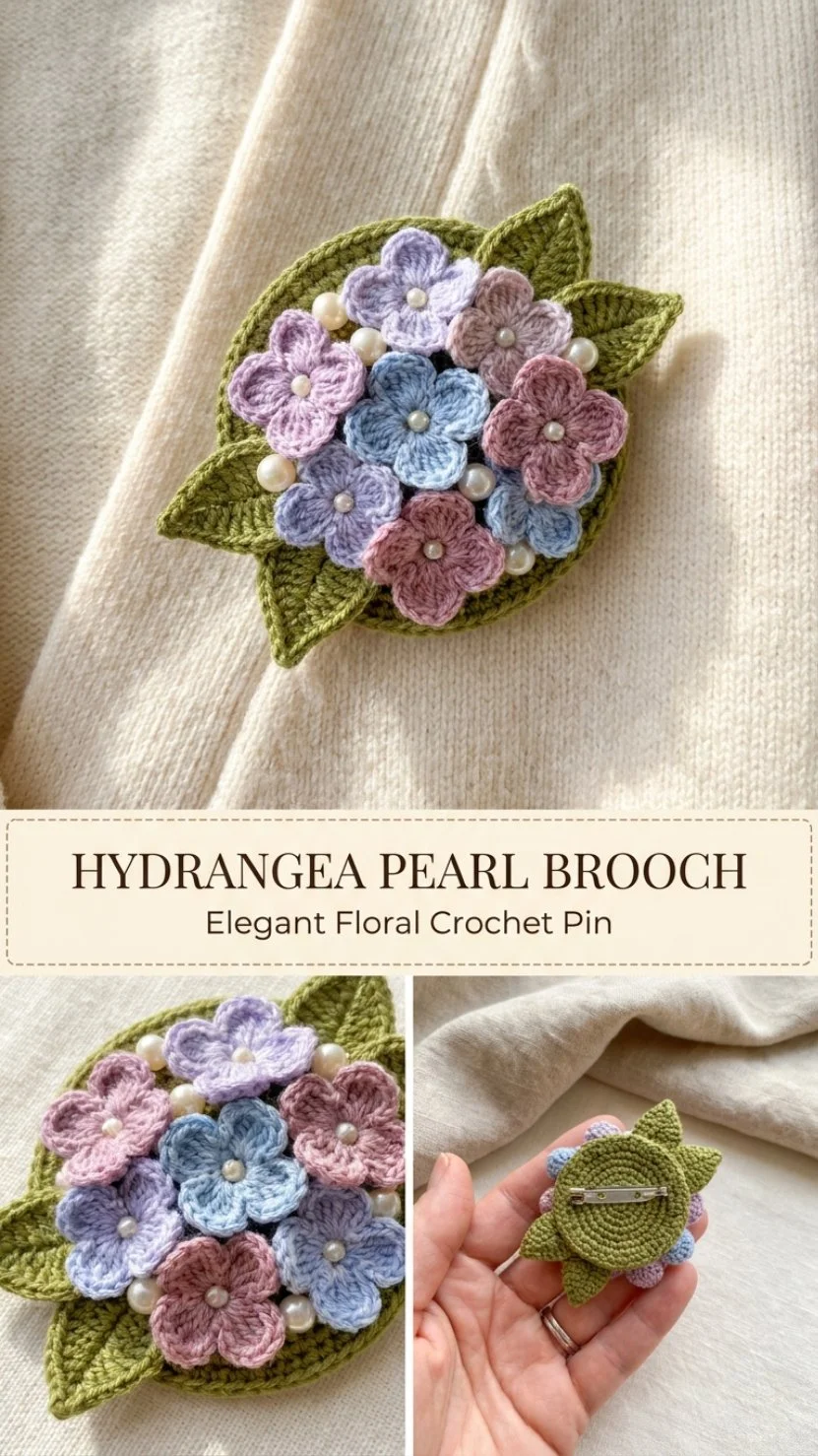 Elegant Hydrangea Pearl Brooch with intricate floral design