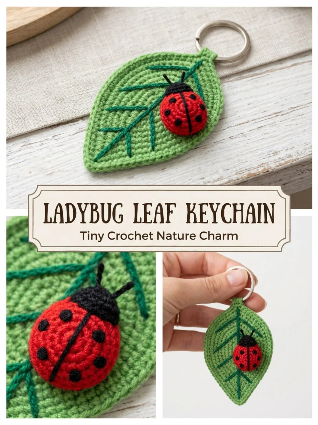 Cute Ladybug Leaf Keychain with vibrant colors and intricate design