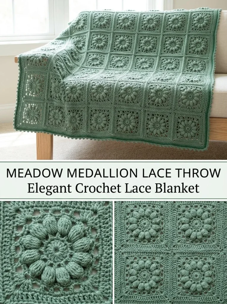 Meadow Medallion Lace Throw draped elegantly on a sofa