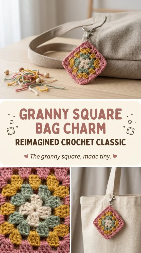 Colorful Mini Granny Square Bag Charm crochet accessory pattern