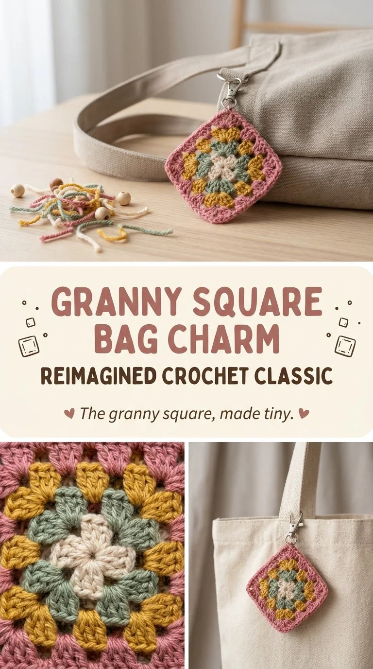 Colorful Mini Granny Square Bag Charm crochet accessory pattern