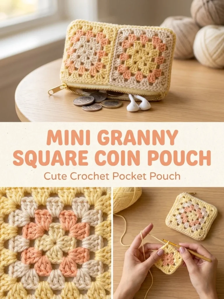 Colorful Mini Granny Square Coin Pouch for storing coins and small items
