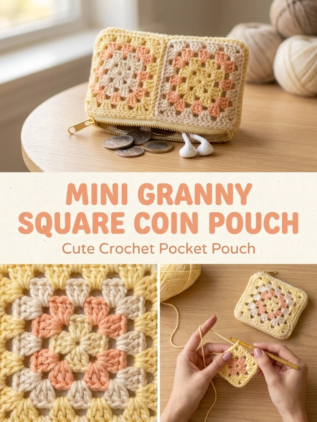 Colorful Mini Granny Square Coin Pouch for storing coins and small items