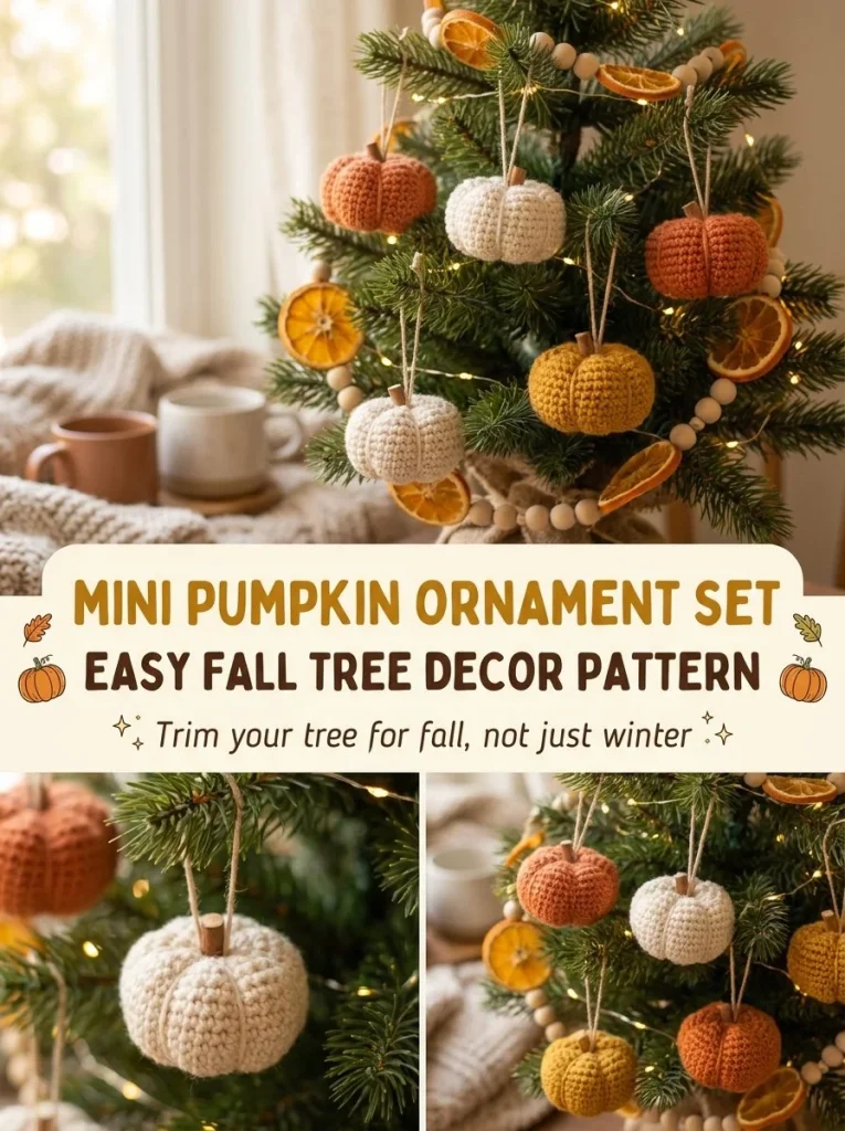 Mini pumpkin ornament set for fall tree decor - crochet pattern
