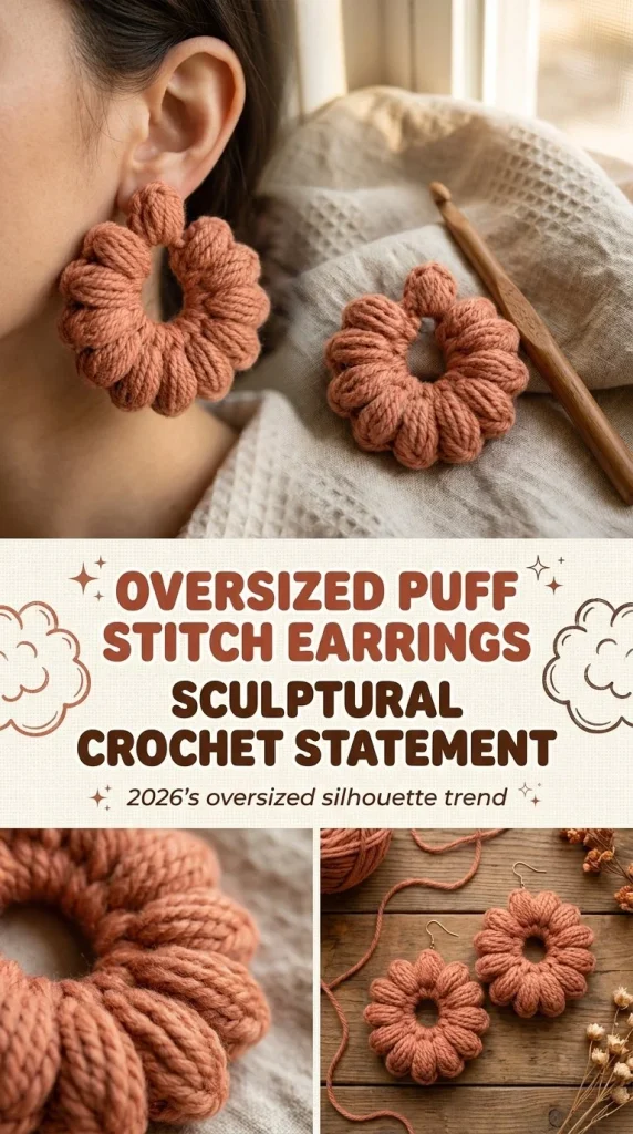 Oversized puff stitch statement earrings crochet pattern