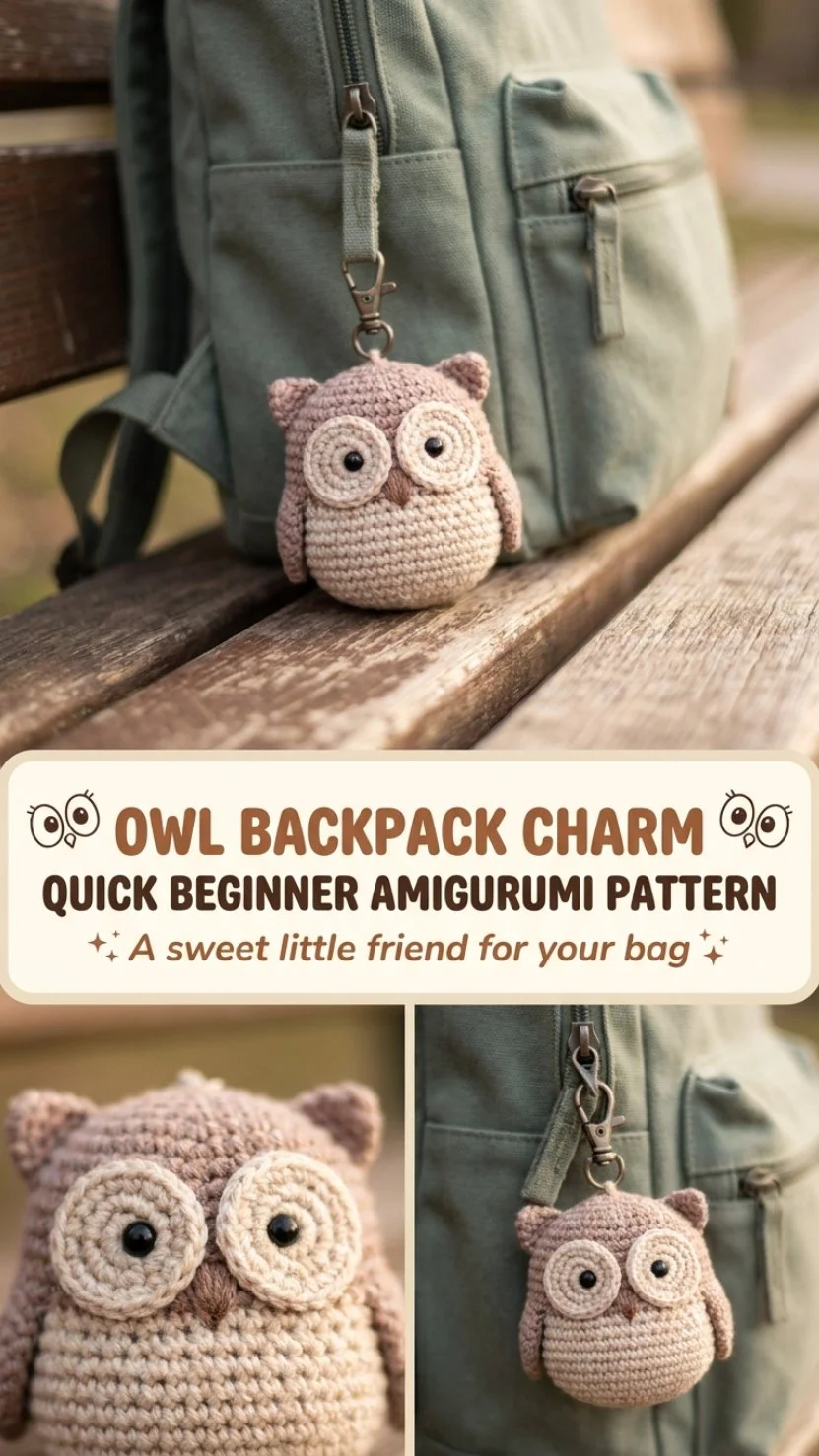 Amigurumi crochet pattern for an adorable owl backpack charm