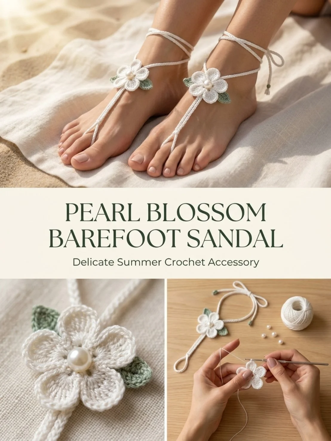 Pearl Blossom Barefoot Sandal Pattern design for stylish, comfortable sandals