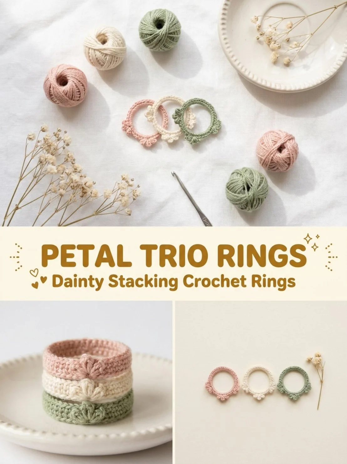 Petal Trio Stacking Rings showcasing floral-inspired design and layered elegance.