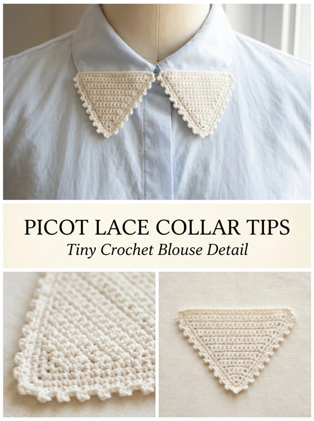 Close-up of a picot lace collar tip cover showcasing its intricate design.
