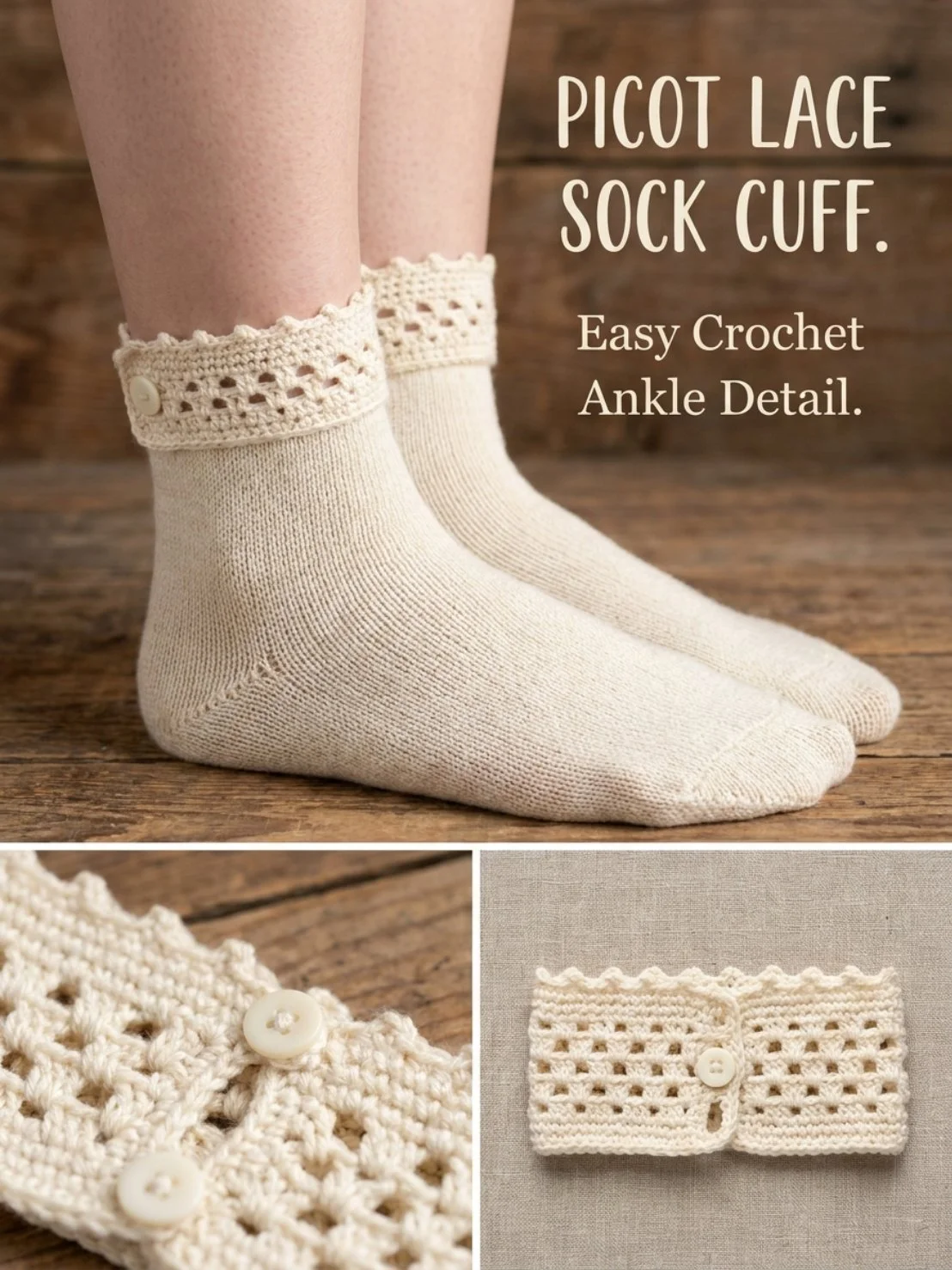 Beautiful Picot Lace sock cuff design for knitting enthusiasts