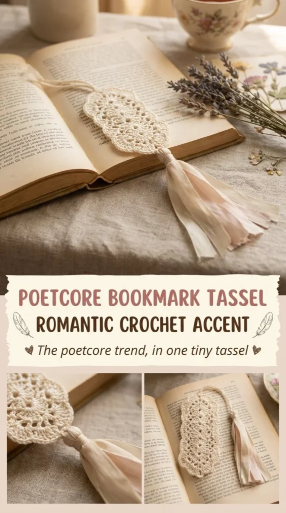Poetcore Ribbon Bookmark Tassel romantic crochet pattern with colorful ribbons