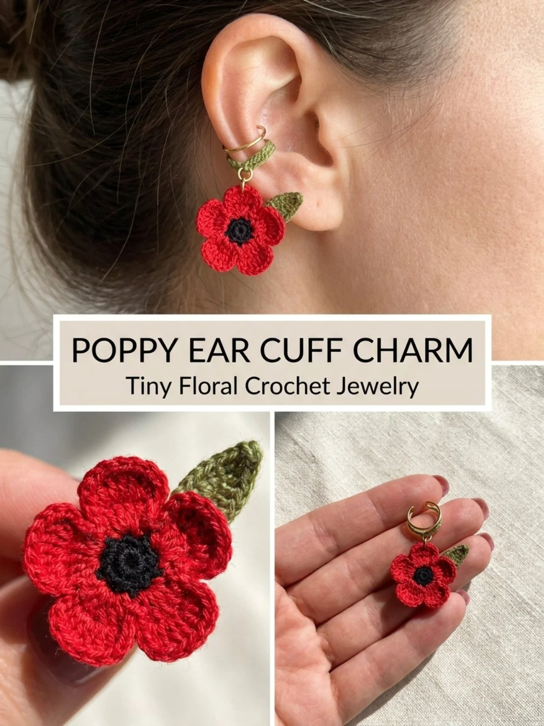 Poppy ear cuff charm showcasing a stylish and unique design for fashionable looks.