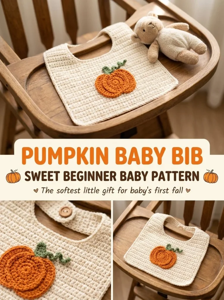 Crocheted pumpkin baby bib pattern for beginners