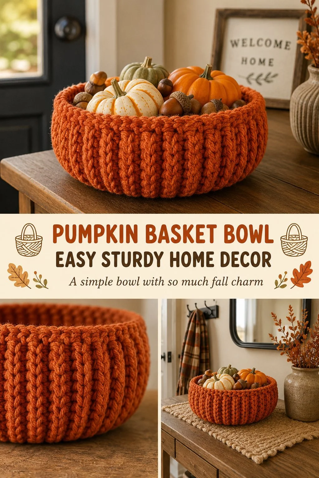 Pumpkin Basket Bowl pattern for DIY fall home decor