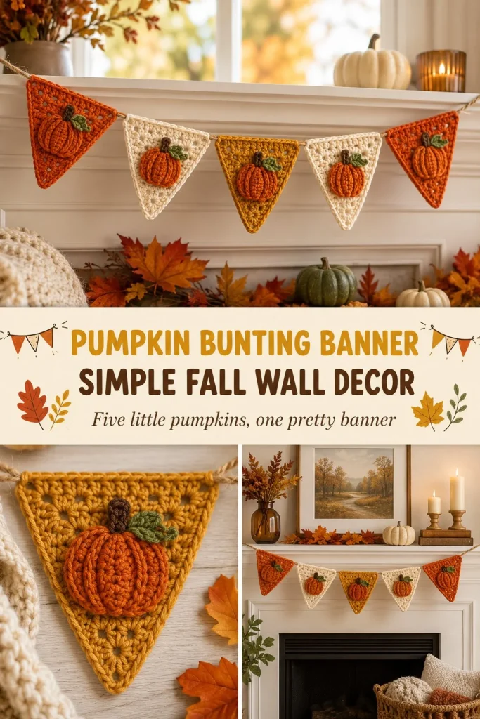 Pumpkin bunting banner crochet pattern for fall wall decor
