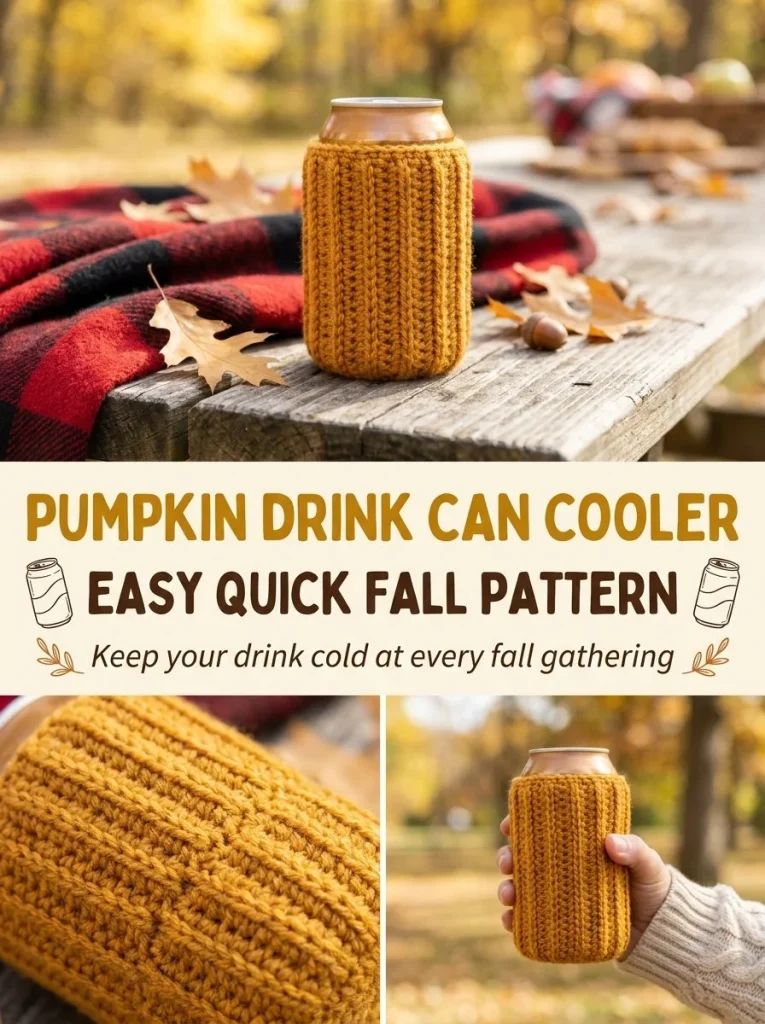 Crochet Pumpkin Drink Can Cooler pattern for fall crafts