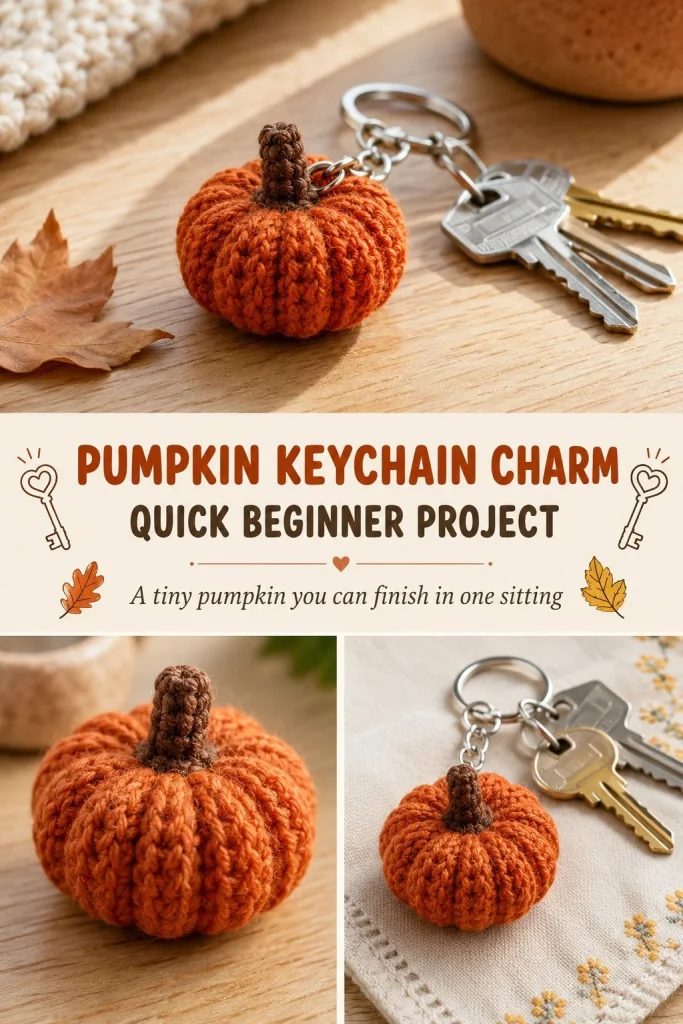 Pumpkin keychain charm crochet pattern for beginners