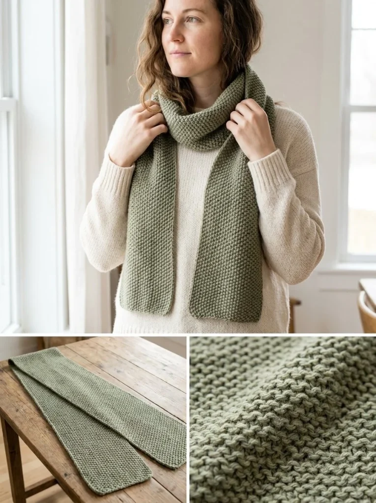 Reversible seed-stitch skinny scarf in stylish design
