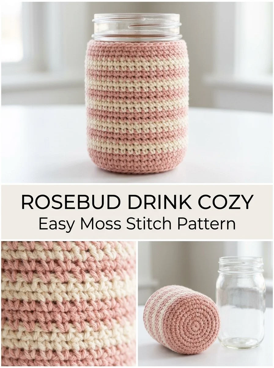 Rose Quartz Moss-Stitch Drink Cozy for stylish beverage insulation