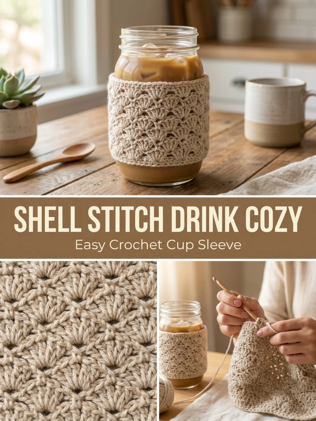 Colorful Shell Stitch Drink Cozy for stylish beverages