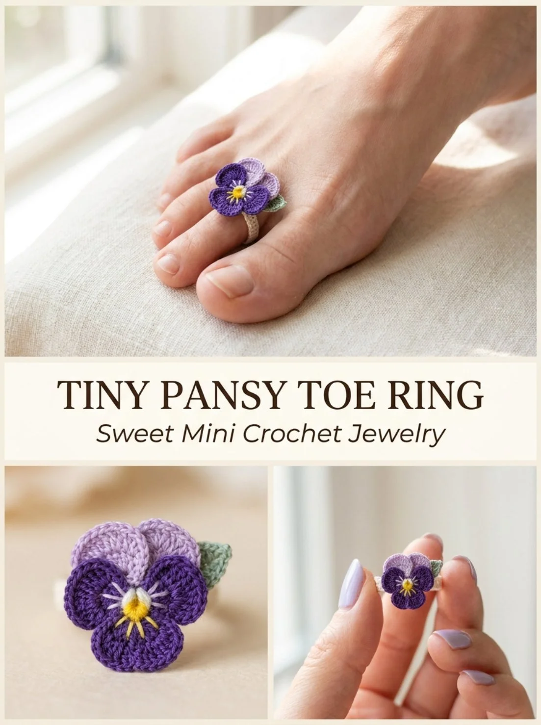 Tiny Pansy Toe Ring for stylish and unique summer footwear accessories