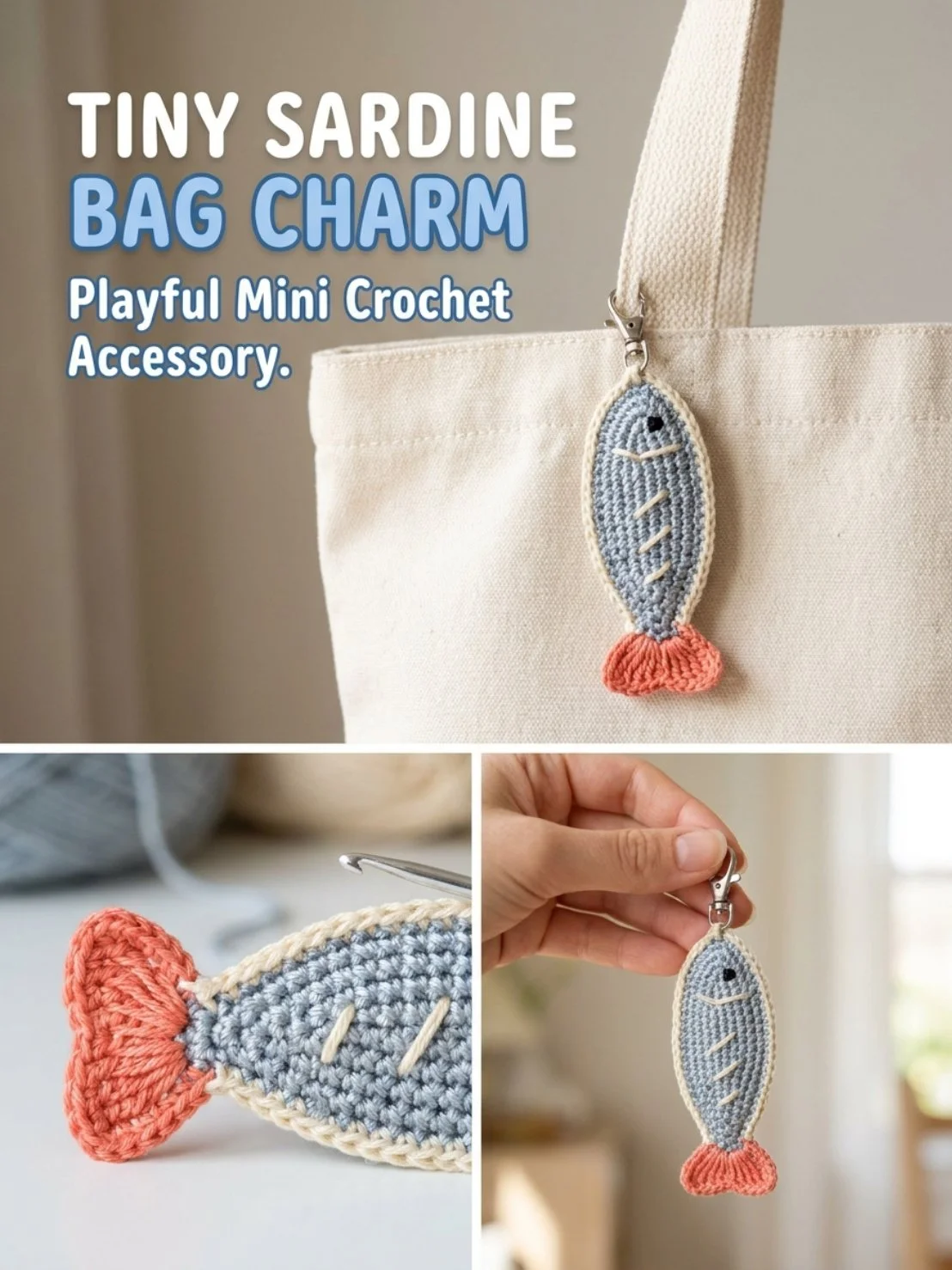 Tiny sardine bag charm stylish accessory for bags
