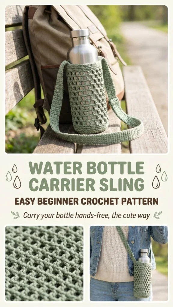 Easy beginner crochet pattern for a water bottle carrier sling