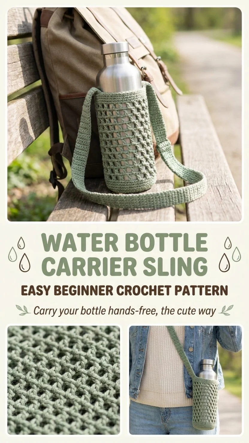 Easy beginner crochet pattern for a water bottle carrier sling