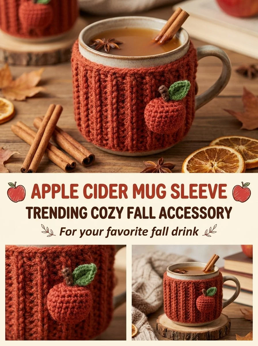 Apple cider mug sleeve crochet pattern for a cozy fall accessory