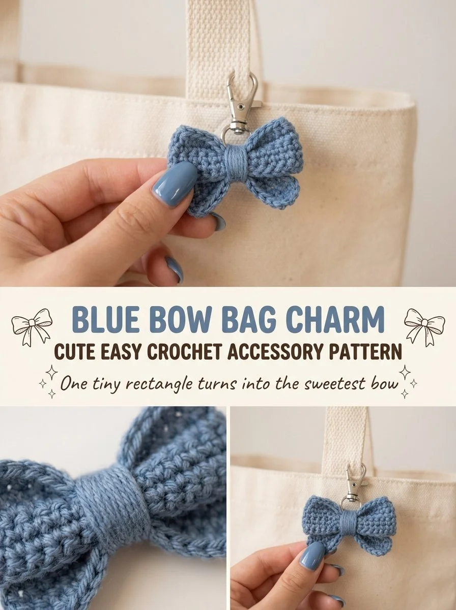 Blue bow bag charm crochet accessory pattern
